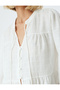 Peplum Blouse Long Balloon Sleeves Mandarin Collar Textured - 5