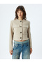 Round Neck Buttoned Pocketed Textured Stamped Crop Jacket - 3