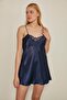 005 Women's Satin Nightgown Navy Blue - 2
