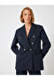Double-Breasted Blazer Jacket, Hip Length, Covered Double Pockets, Buttoned - 3