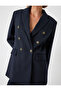 Double-Breasted Blazer Jacket, Hip Length, Covered Double Pockets, Buttoned - 5