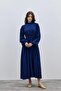 Navy Blue Balloon Sleeve Dress - 3