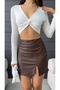Women's V-Neck Front Drape Detailed Long Sleeve Super Crop Blouse White - 5