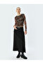 Tulle Blouse Leopard Patterned Long Sleeve Draped Slim Fit