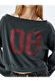 Crop Oversize College Printed Boat Neck Sweatshirt - 5