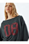 Crop Oversize College Printed Boat Neck Sweatshirt - 2