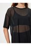 Crew Neck Short Sleeve Oversize Sports Tulle T-Shirt - 5