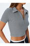 Polo Collar Crop T-Shirt with Half Zipper Detail, Short Sleeves, Slim Fit - 5