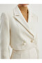 Crop Tweed Blazer Jacket Double Breasted Pearl Buttons - 5