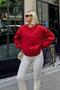 Red 3 Heart Printed Piş Stitching Women's Crop Sweatshirt - 3