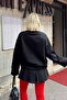 Black 3 Heart Printed Piş Stitching Women's Crop Sweatshirt - 5