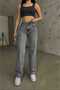 Arya Smoked Gray Women's Loose-Fit Stretch 90s Super High-Waisted Loose-Leg Jeans Palazzo Pants