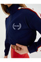 Zippered Crop Sweatshirt Stand Collar Striped Color Block Interlock - 6