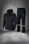 Plus Size Men's Black Custom Supra Combed Cotton Zipper Pocket Casual Sports Tracksuit Set 4Xl-10Xl
