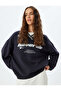 Oversize Sweatshirt V-Neck Slogan Printed Bias Tape - 2