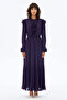 Plissed Retro Dress with Collar Detail, Plum