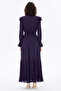 Plissed Retro Dress with Collar Detail, Plum - 3