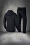Plus Size Men's Black Custom Supra Combed Cotton Zipper Pocket Casual Sports Tracksuit Set 4Xl-10Xl - 4