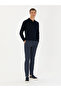 Navy Blue Ex. Slim Fit Wool Cashmere Blend Waist Lace-Up Striped Fabric Pants 50272672-Vr033 - 2