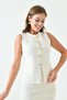 Flexible Knit Fabric Buttoned Sleeveless Vest and High Waist Midi Length Skirt Ecru Double Knit Set 5155 - 6