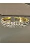 Stainless Steel Baguette Handcuffs - Gold Gilded and Rhinestone