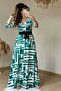 Full Length Turquoise Geometric Pattern Dress - 3