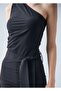 Asymmetric One Shoulder Jumpsuit with Side Zipper with String Detail with Belt from Own Fabric - 8