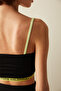 Black Piping Detailed Slogan Sports Bra - 4