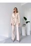Women's Beige Belted Blazer Jacket Pants Set 3058 - 8