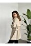 Women's Beige Medium Length Belted Leather Trench Coat 2377 - 5