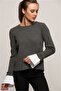 7376003 Slim Ribbed Camisole Long Sleeve Blouse with Cuff Trim Fume - 2