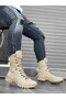 BA0605 Lace-up Cream Military Boots