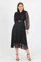 Women's black lace dress with tie collar detail and belt DPAPCX41 - 3