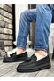 BA0154 Laceless High Sole Black Linen Black Sole Tassel Men's Shoes - 2