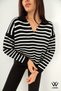 Women's New Season Wide Casual Fit Comfort Model Standard Size Polo Neck Striped Knitwear Sweater