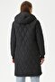 Women's Sporty Hooded Quilted Black Coat - 8