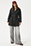 Women's Trendy Hooded Snap Black Trench Coat - 8
