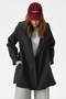 Women's Trendy Hooded Snap Black Trench Coat - 6