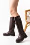 02-312 Brown Buckle Accessory Zippered Daily Women's Boots