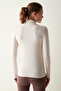 Ecru Half Turtleneck Soft Textured Basic Long Sleeve Top - 5