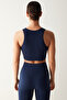 Navy Blue Halter Neck Seamless Crop Top - 4