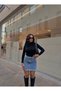 Women's Blue High-Waisted Denim Skirt with Tassel Detail - 3