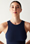 Navy Blue Halter Neck Seamless Crop Top - 2