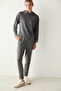Dark Gray Long Sleeve Hooded Thermal Sweatshirt - 2