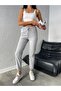 Women's Gray Plus Size Jogger Cotton Lined Winter Sweatpants with Elastic Waist and Cuffs in Diver Fabric