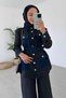 Jeans Detail Gold Buttoned Jacket Suit - Black - 2