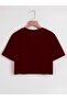 Women's Oversize Crew Neck Plain Crop T-Shirt – Claret Red - 2