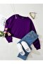 Women's Basic Crop Oversize Sweatshirt with Fleece Inside – Purple