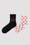 Girl's Black Hearts 2-Piece Socks