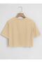 Women's Oversize Crew Neck Plain Crop T-Shirt – Beige - 2